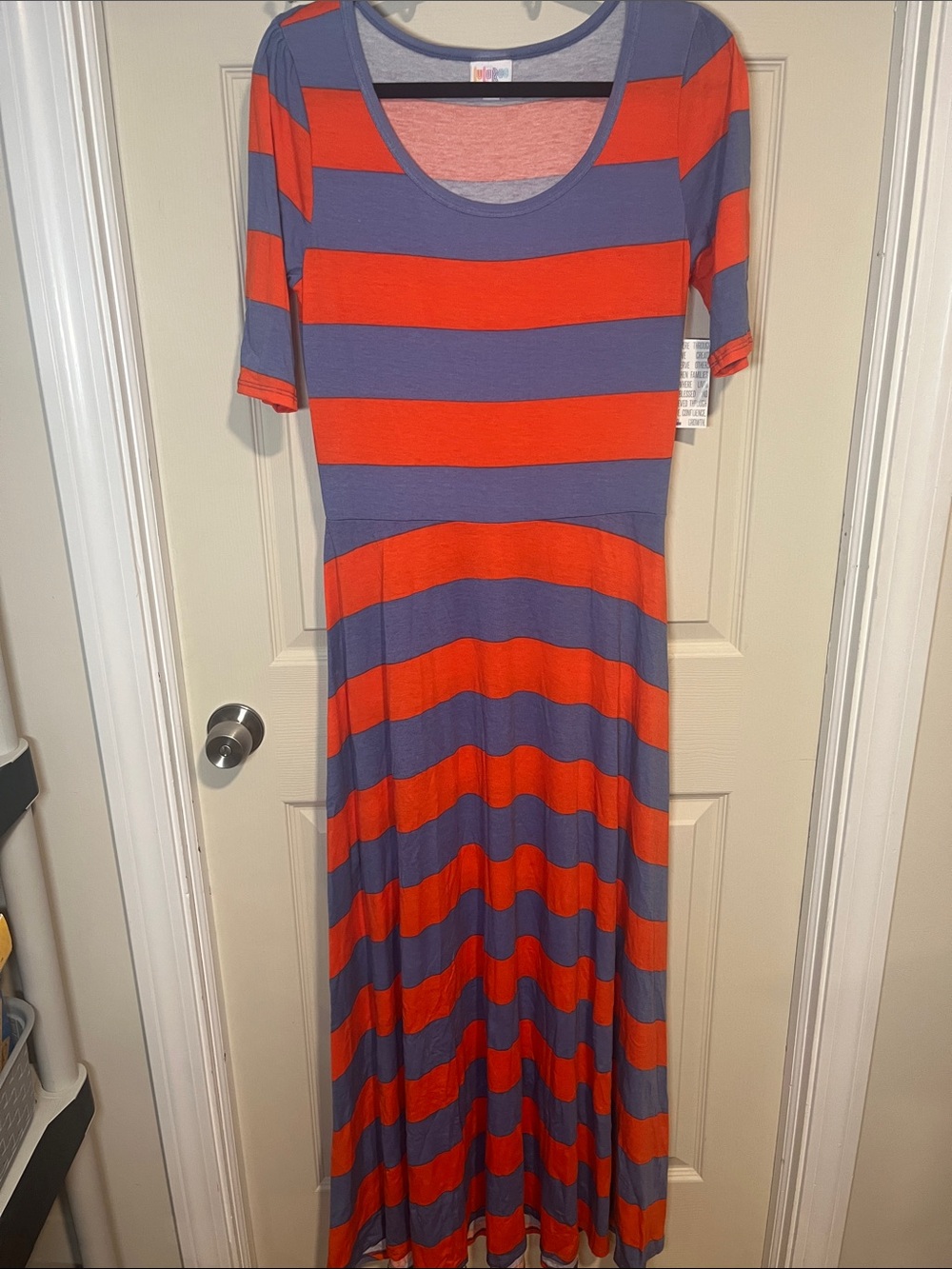 LuLaRoe Bold Orange and Purple Striped Maxi Dress
